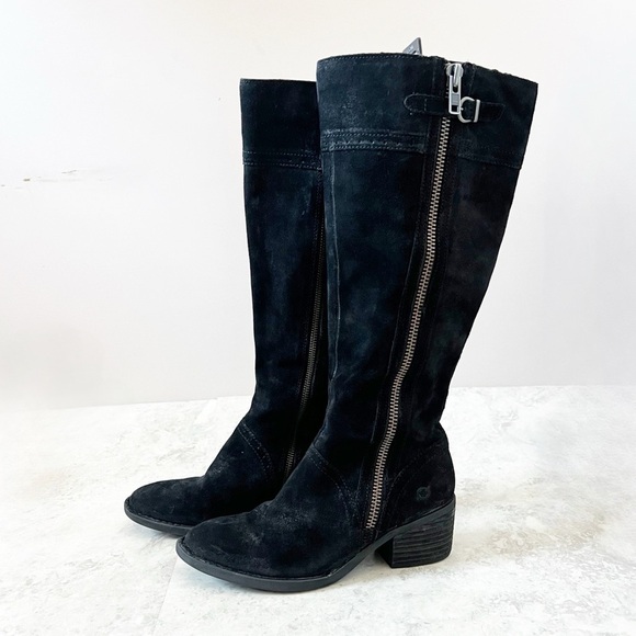 Born Poly Black Distressed Suede Leather Riding Boots 6.5 Side Zip equestrian - Picture 1 of 10